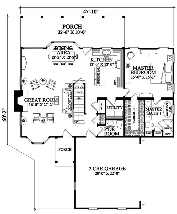 Home Plan - Country style house plan, main level floor plan