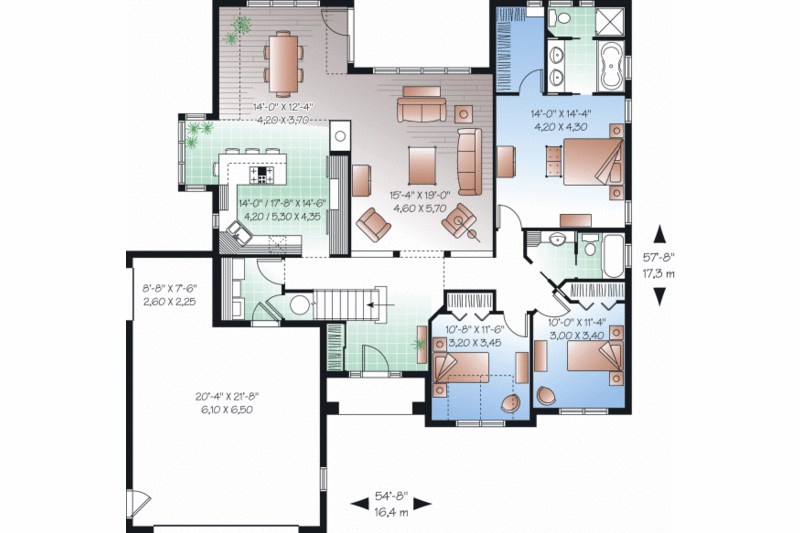 Architectural House Design - Floor Plan - Main Floor for Mediterranean House Plan #23-2213 - 3 bed, 2 bath