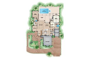 Beach style house plan, main level floor plan