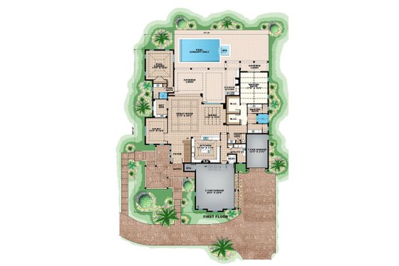 Beach style house plan, main level floor plan