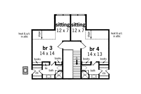 Floor Plan - Upper Floor for Southern House Plan #45-171 - 4 bed, 4 bath