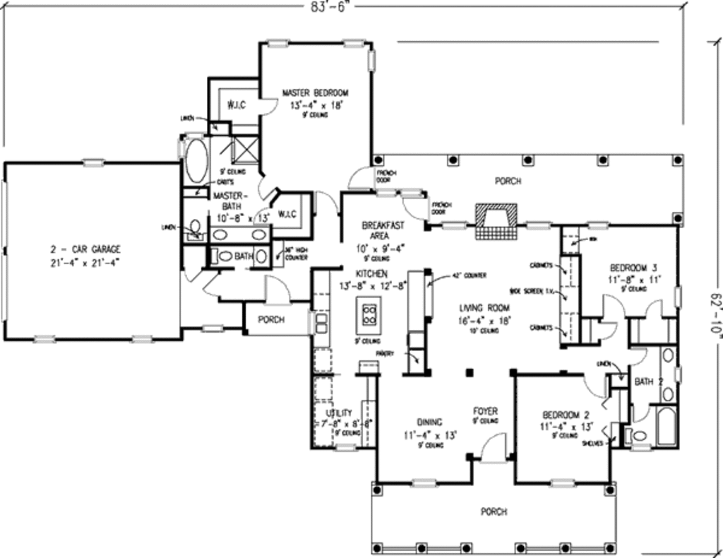 Southern Style House Plan - 3 Beds 2.5 Baths 1990 Sq/Ft Plan #410-116