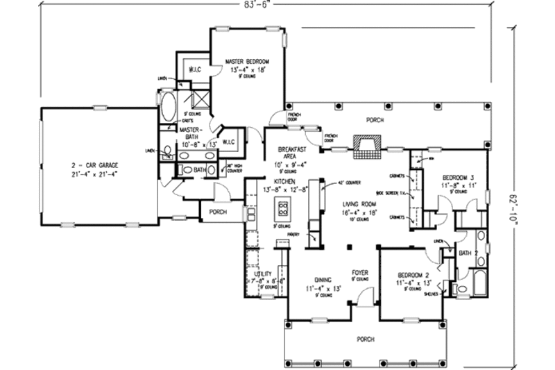 Southern Style House Plan - 3 Beds 2.5 Baths 1990 Sq/Ft Plan #410-116 ...