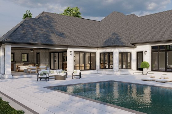 Exterior - Rear Elevation 2 for European House Plan #923-69 - 4 bed, 4.5 bath