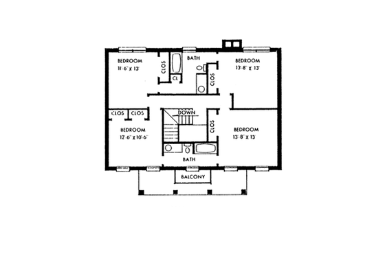 Floor Plan - Upper Floor for Southern House Plan #10-256 - 5 bed, 3.5 bath