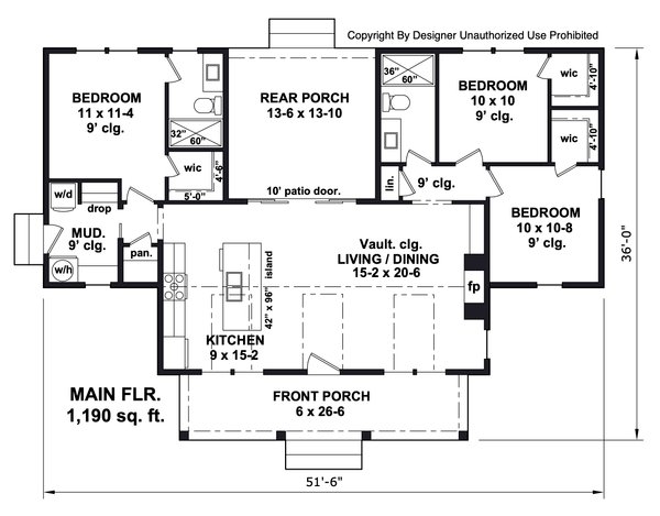 House Blueprint - Craftsman Floor Plan - Main Floor Plan #51-1445