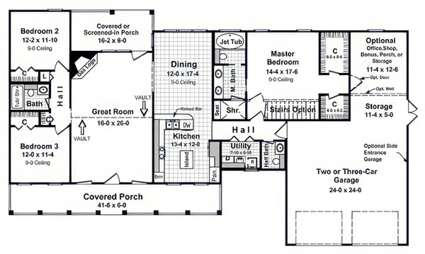 House Blueprint - Floor Plan - Main Floor for Farmhouse House Plan #21-649 - 3 bed, 2.5 bath