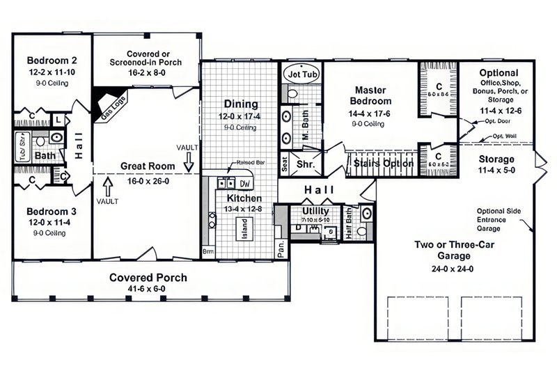 House Blueprint - Floor Plan - Main Floor for Farmhouse House Plan #21-649 - 3 bed, 2.5 bath