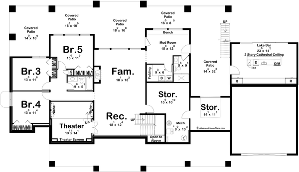 Architectural House Design - Beach Floor Plan - Lower Floor Plan #455-494
