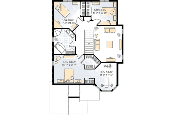 Floor Plan - Upper Floor for European House Plan #23-2014 - 3 bed, 2 bath