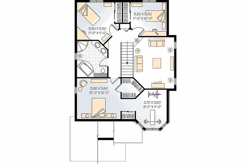 Home Plan - Floor Plan - Upper Floor for European House Plan #23-2014 - 3 bed, 2 bath