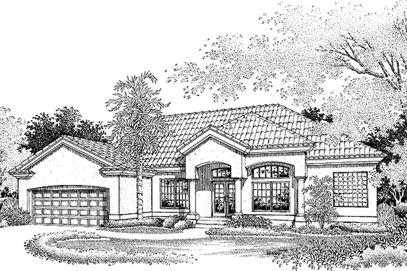 Home Plan - Exterior - Front Elevation 3 for Mediterranean House Plan #320-521 - 3 bed, 2.5 bath