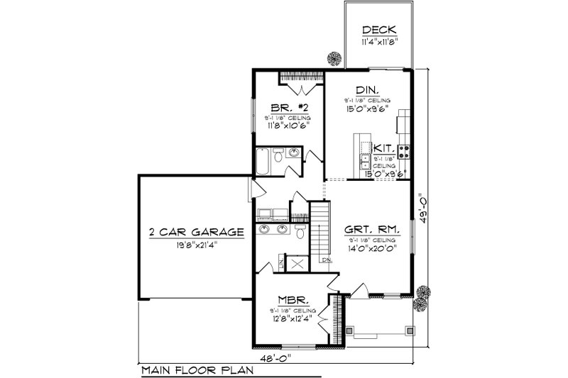 Dream House Plan - Floor Plan - Main Floor for Ranch House Plan #70-1018 - 2 bed, 2 bath