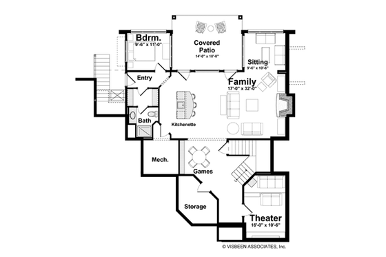 Floor Plan - Lower Floor for Prairie House Plan #928-226 - 3 bed, 2.5 bath