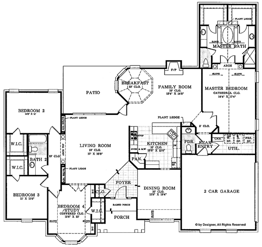 Ranch Style House Plan - 4 Beds 2.5 Baths 2561 Sq/Ft Plan #952-66