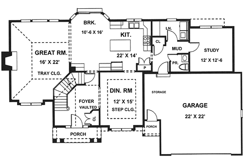 Architectural House Design - Floor Plan - Main Floor for European House Plan #1001-59 - 4 bed, 2.5 bath