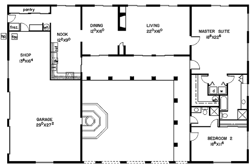 Home Plan - Floor Plan - Main Floor for Mediterranean House Plan #60-866 - 2 bed, 2 bath