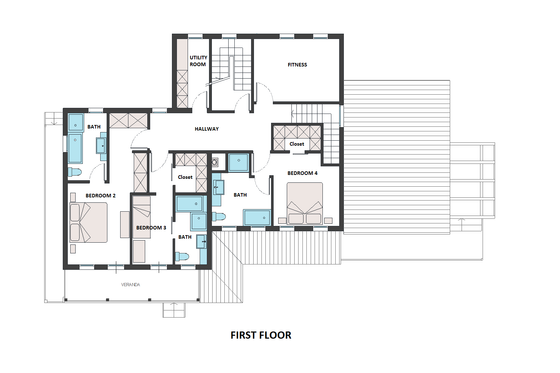 Floor Plan - Upper Floor for Farmhouse House Plan #542-10 - 5 bed, 6 bath