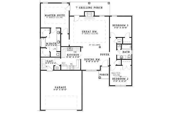 Floor Plan - Main Floor for Ranch House Plan #17-3069 - 3 bed, 2 bath