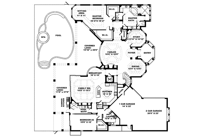 House Blueprint - Floor Plan - Main Floor for Mediterranean House Plan #1017-103 - 4 bed, 4.5 bath