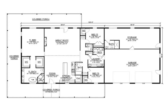 Floor Plan - Main Floor for Barndominium House Plan #1064-218 - 3 bed, 3.5 bath