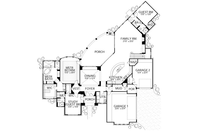 Dream House Plan - Floor Plan - Main Floor for Mediterranean House Plan #80-212 - 4 bed, 5 bath