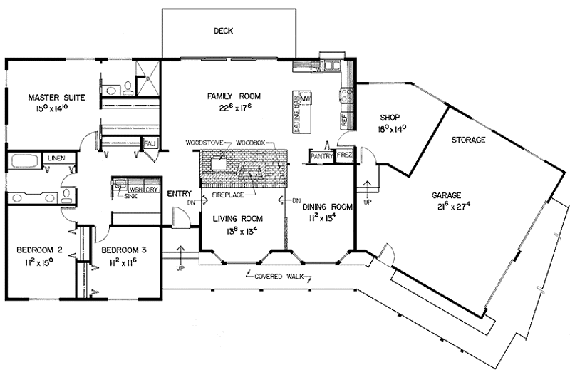 Architectural House Design - Floor Plan - Main Floor for Ranch House Plan #60-987 - 3 bed, 2 bath