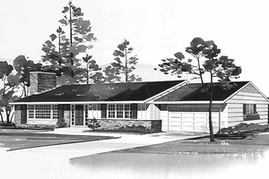 Exterior - Front Elevation for Ranch House Plan #72-489 - 3 bed, 2 bath