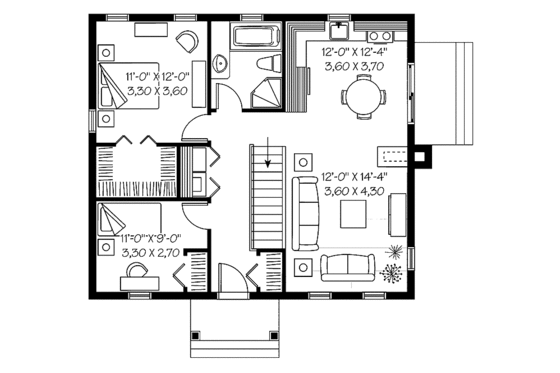 Floor Plan - Main Floor for Craftsman House Plan #23-2374 - 2 bed, 1 bath