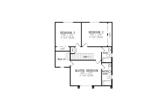 Floor Plan - Upper Floor for Mediterranean House Plan #1-292 - 3 bed, 2.5 bath