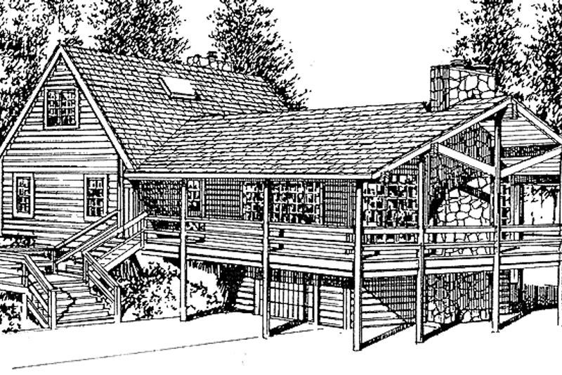 Home Plan - Exterior - Front Elevation 3 for Log House Plan #314-211 - 3 bed, 2 bath