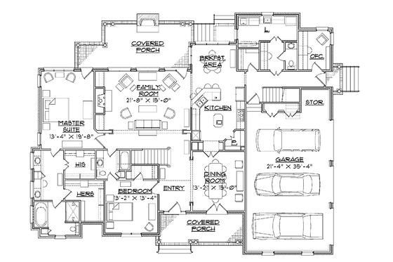 Floor Plan - Main Floor for Traditional House Plan #1054-8 - 5 bed, 4.5 bath