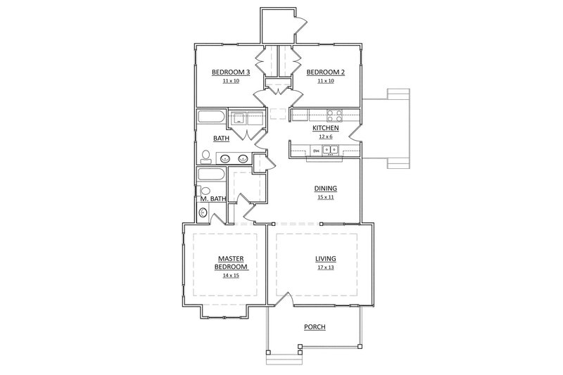 House Blueprint - Floor Plan - Main Floor for Craftsman House Plan #936-18 - 3 bed, 2 bath