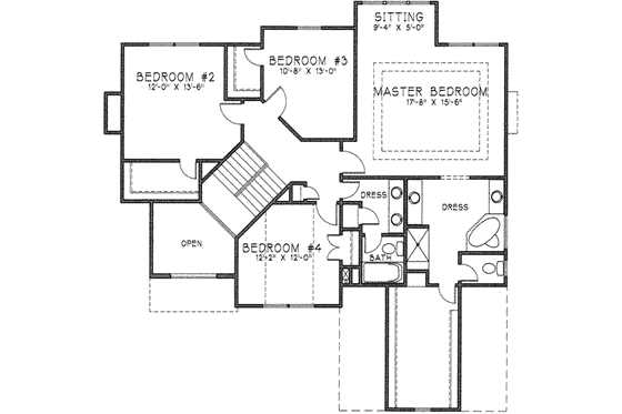 Floor Plan - Upper Floor for European House Plan #6-216 - 4 bed, 2.5 bath