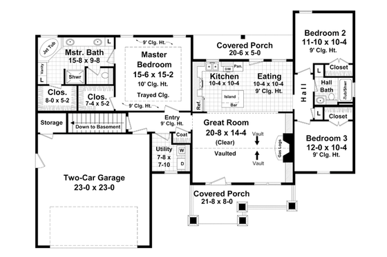 Floor Plan - Main Floor for Ranch House Plan #21-428 - 3 bed, 2 bath