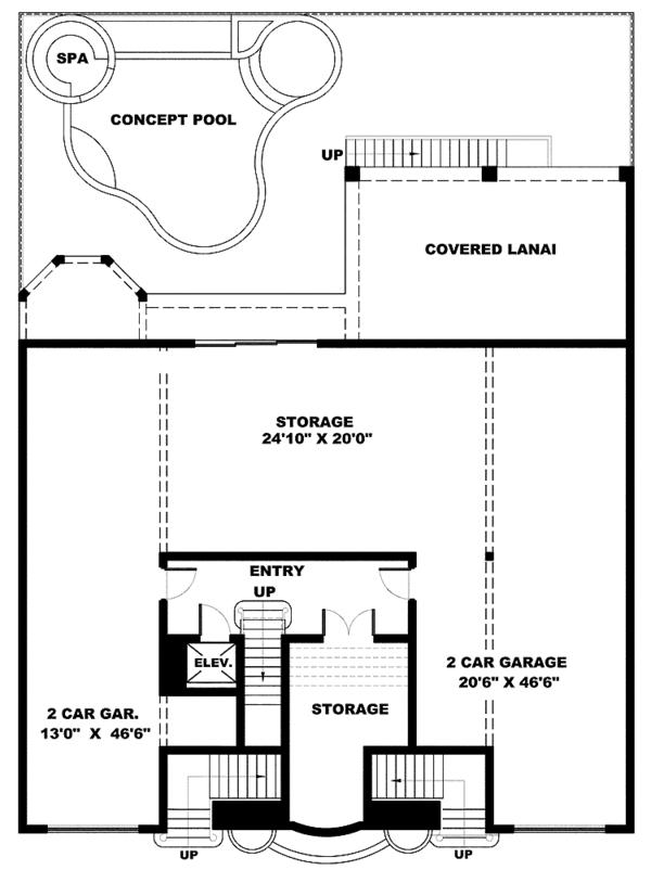 Architectural House Design - Mediterranean Floor Plan - Lower Floor Plan #1017-110