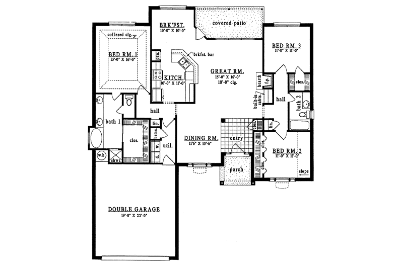 Home Plan - Floor Plan - Main Floor for European House Plan #42-524 - 3 bed, 2 bath