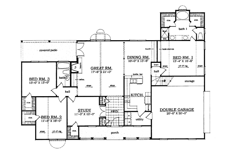 Dream House Plan - Floor Plan - Main Floor for Country House Plan #42-446 - 3 bed, 2 bath