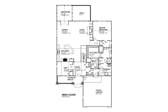 Floor Plan - Main Floor for Craftsman House Plan #901-122 - 3 bed, 2.5 bath