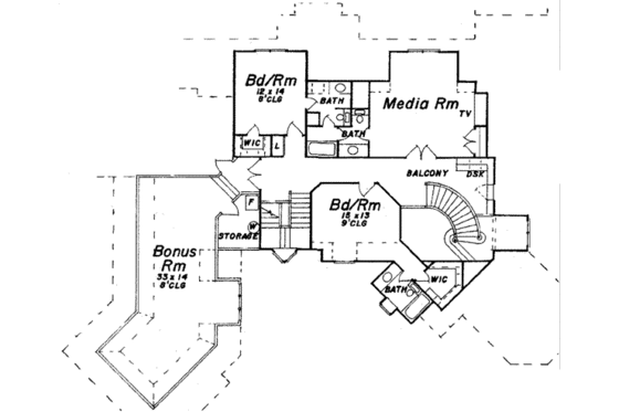 Floor Plan - Upper Floor for European House Plan #52-167 - 5 bed, 5.5 bath