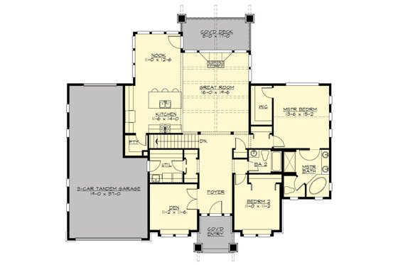 Floor Plan - Main Floor for Craftsman House Plan #132-570 - 2 bed, 2.5 bath