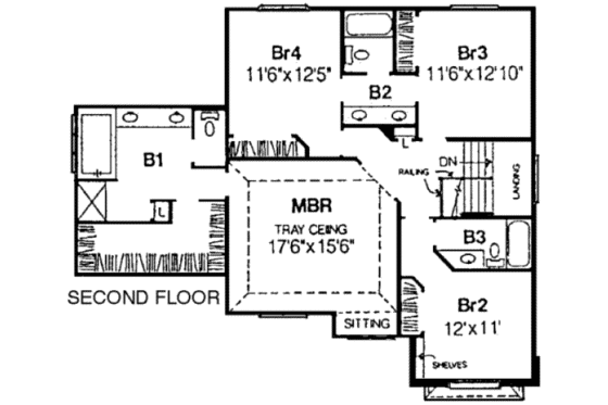 Floor Plan - Upper Floor for Traditional House Plan #334-107 - 4 bed, 3.5 bath