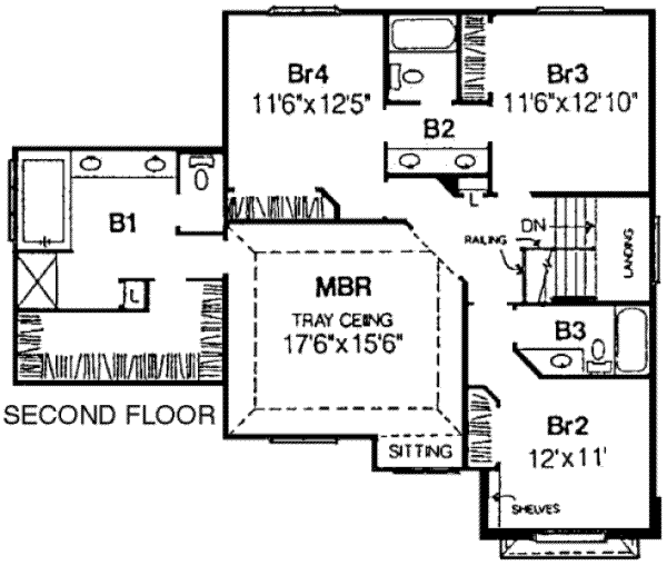 Traditional Floor Plan - Upper Floor Plan #334-107