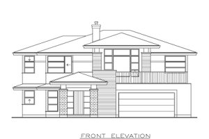 Exterior - Front Elevation 3 for Prairie House Plan #1100-14 - 3 bed, 2 bath