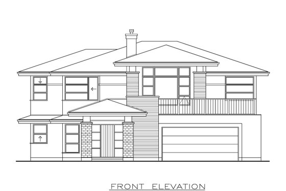 Exterior - Front Elevation 3 for Prairie House Plan #1100-14 - 3 bed, 2 bath