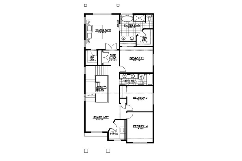 House Blueprint - Floor Plan - Upper Floor for Contemporary House Plan #569-66 - 4 bed, 2.5 bath