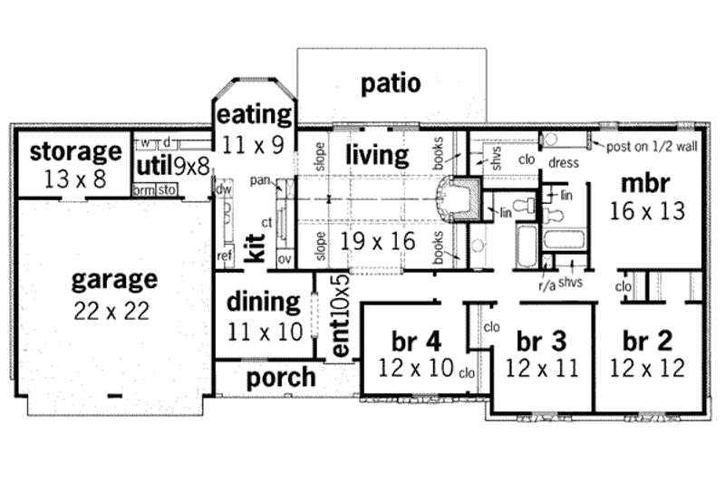 Home Plan - Floor Plan - Main Floor for Ranch House Plan #45-119 - 4 bed, 2 bath