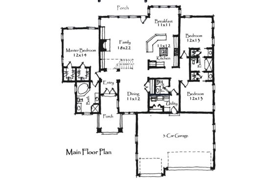 Floor Plan - Main Floor for Craftsman House Plan #921-20 - 3 bed, 2.5 bath