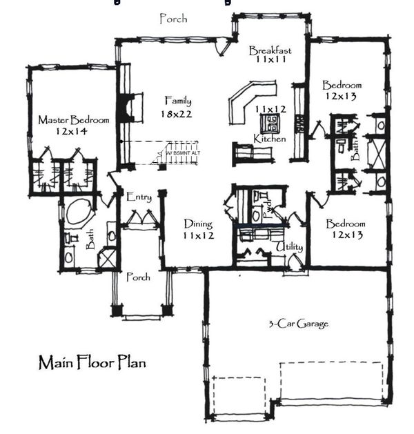Craftsman Floor Plan - Main Floor Plan #921-20