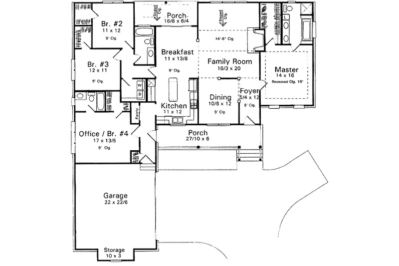 Dream House Plan - Floor Plan - Main Floor for Country House Plan #41-153 - 4 bed, 3 bath